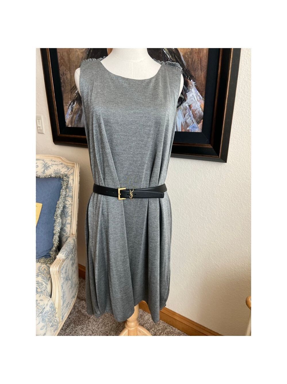 YSL Yves Saint Laurent Runway Silver Sleeveless Dress Size 6 - Picture 6 of 9